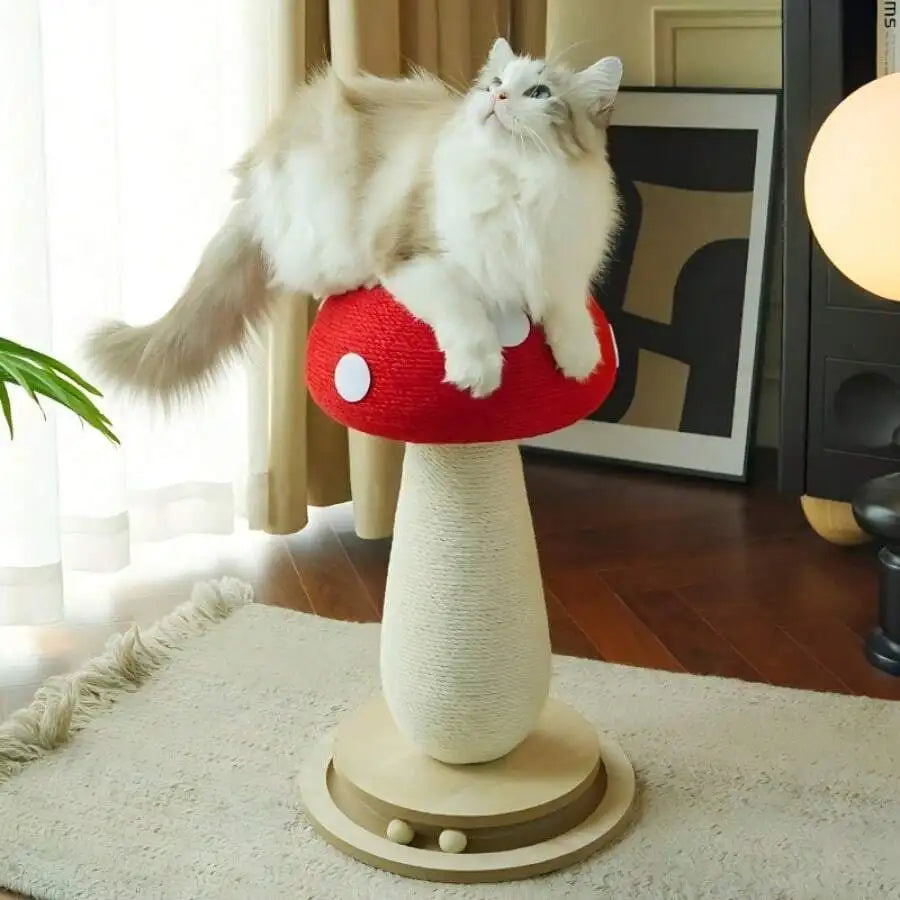 Mushroom Shaped Cat Bed With Scratching Surface, Enlarged Space For Relaxing And Stretching