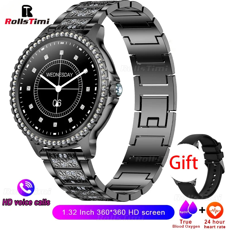 2024 New Gold Luxury Smart Watch Women 1.32Inch HD Screen Sports Custom Dial Heart Rate Voice Call Smart watch For Gift Ladies