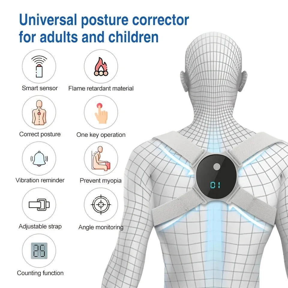 USB Rechargeable Posture Corrector Smart Back Shoulder Trainer with Vibration Alerts, Adjustable Straps Lightweight Comfortable - I YAN