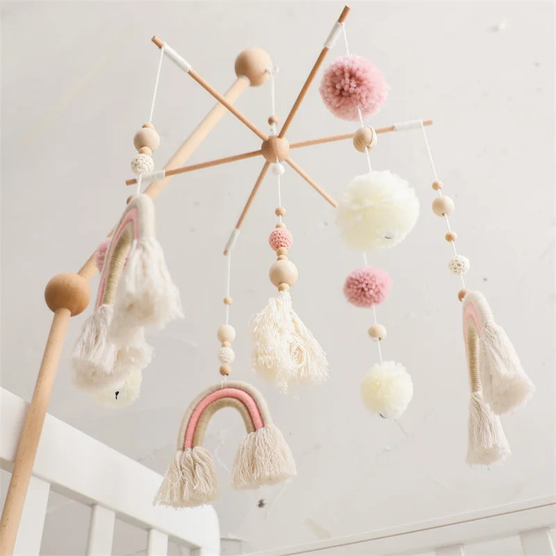 Boho Rainbow Baby Crib Mobile – Wooden Montessori Bed Bell for Newborns - I YAN