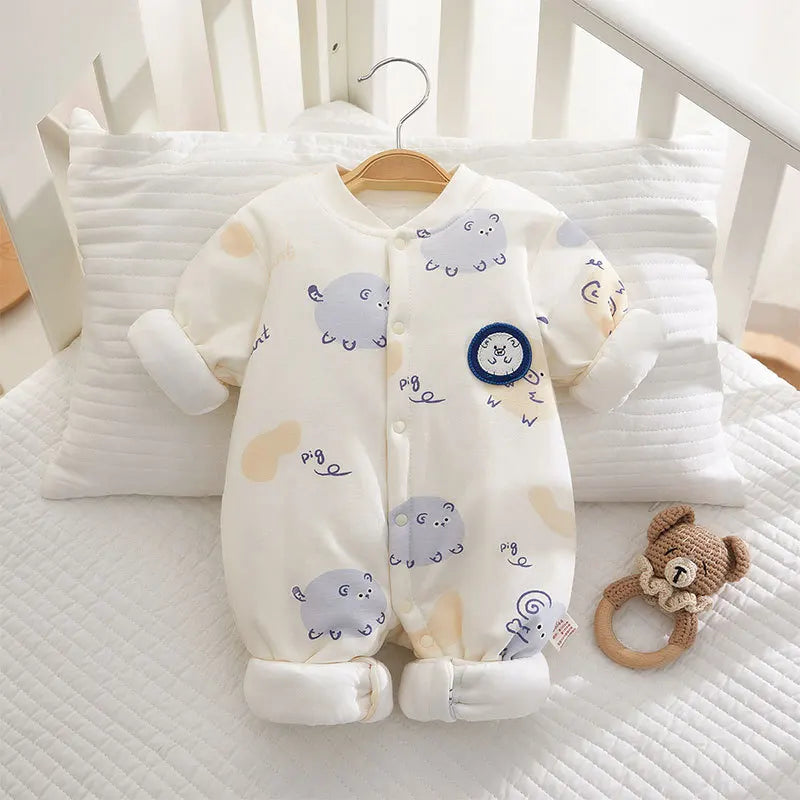 Somenie Newborn Baby Onesie Thickened Winter Pure Cotton Baby Bodysuit Warm Cotton Winter Cute Printed Boys Girls Onesie