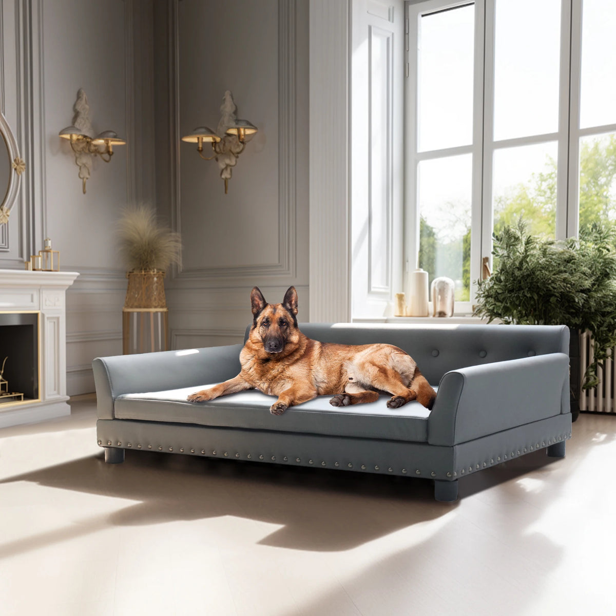Durable rectangular pet bed for medium and large dogs by I YAN, featuring an elevated, comfortable modern dog sofa design.