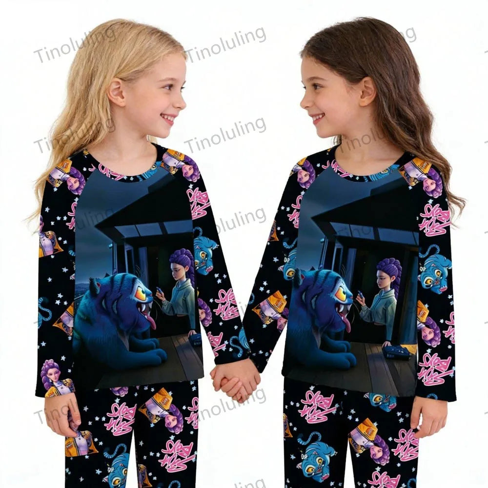 KPop Girls Pyjamas Suit Kids Pajamas Set Long Sleeve Girls Clothing 2pcs Children's Sleepwear Cartoon Boys Nightwear 3-14Y