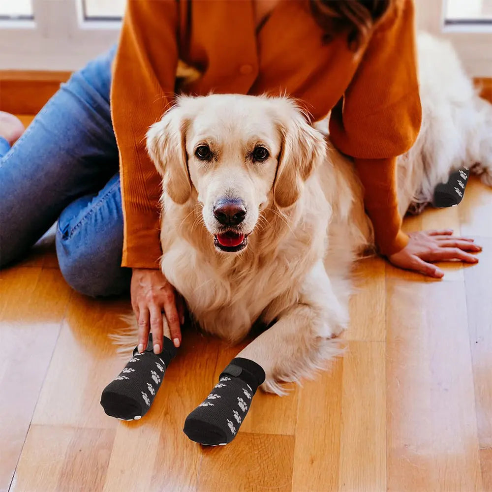 Anti-slip dog socks by I YAN, 4-pack, with strong grip paw protectors to prevent licking and scratching in pets.
