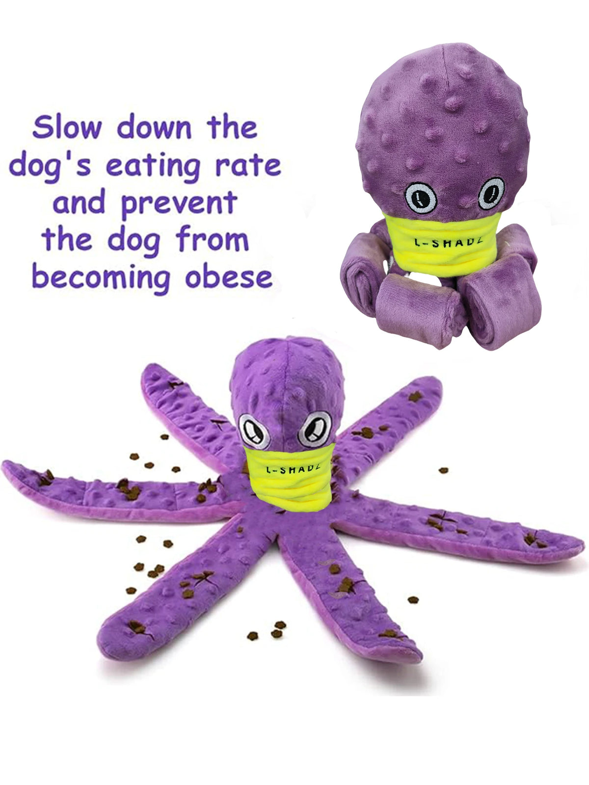 I YAN dog snuffle octopus plush toy with multiple hiding pockets, interactive puzzle, and slow feeding chew toy for dogs.
