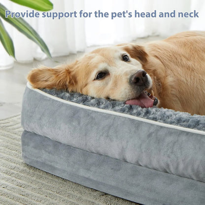 Orthopedic large dog bed by I YAN with waterproof fabric, washable cover, non-slip bottom, and L-shape support for comfort and stability.