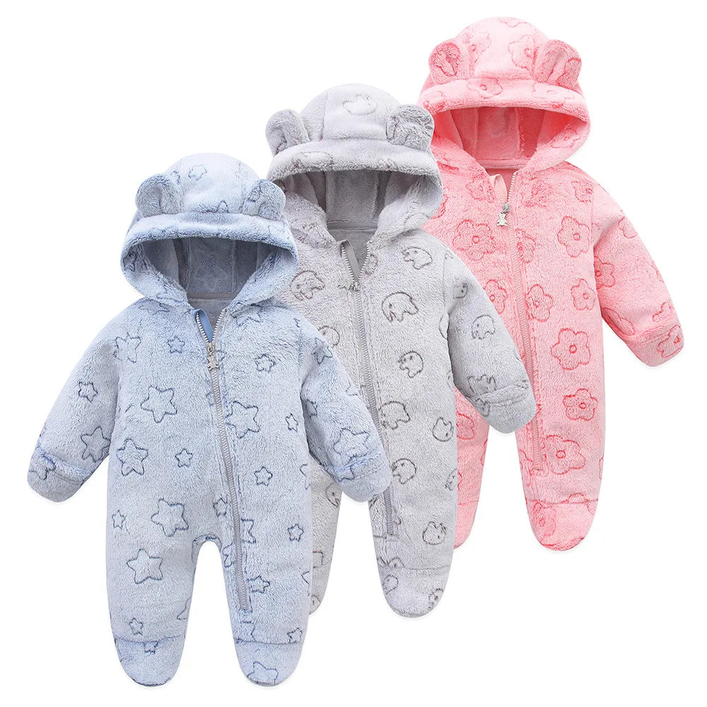 Autumn Winter Newborn Baby overalls Flannel Hooded Kids Baby Girl Rompers 0-1 Years Toddler Boy Jumpsuit Outfits