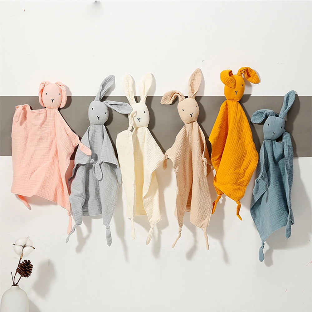 Soft baby cotton muslin comforter blanket with sleeping doll and bibs, designed for newborns by I YAN.
