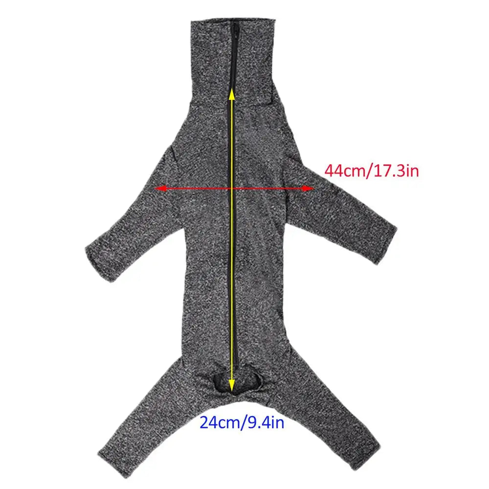 I YAN dog anti-shedding recovery suit in winter pullover style, four-legged dog jumpsuit designed to prevent shedding and calm dogs.