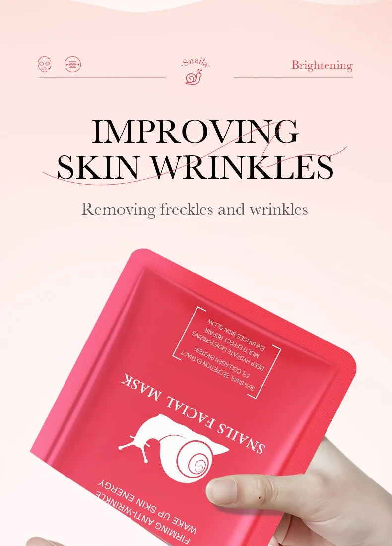 5/10 PCS Korean Snail Mucin Sheet Mask Hydrating Repair Brightening Anti-Aging Wrinkle Moisturizing Gel Face Mask for All Skin
