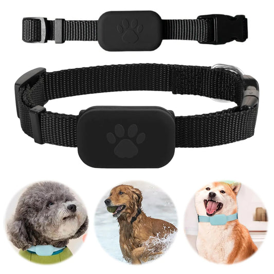 I YAN Pet GPS Tracker with adjustable collar for dogs and cats, smart pet locator device showing on a sleek black tracker.