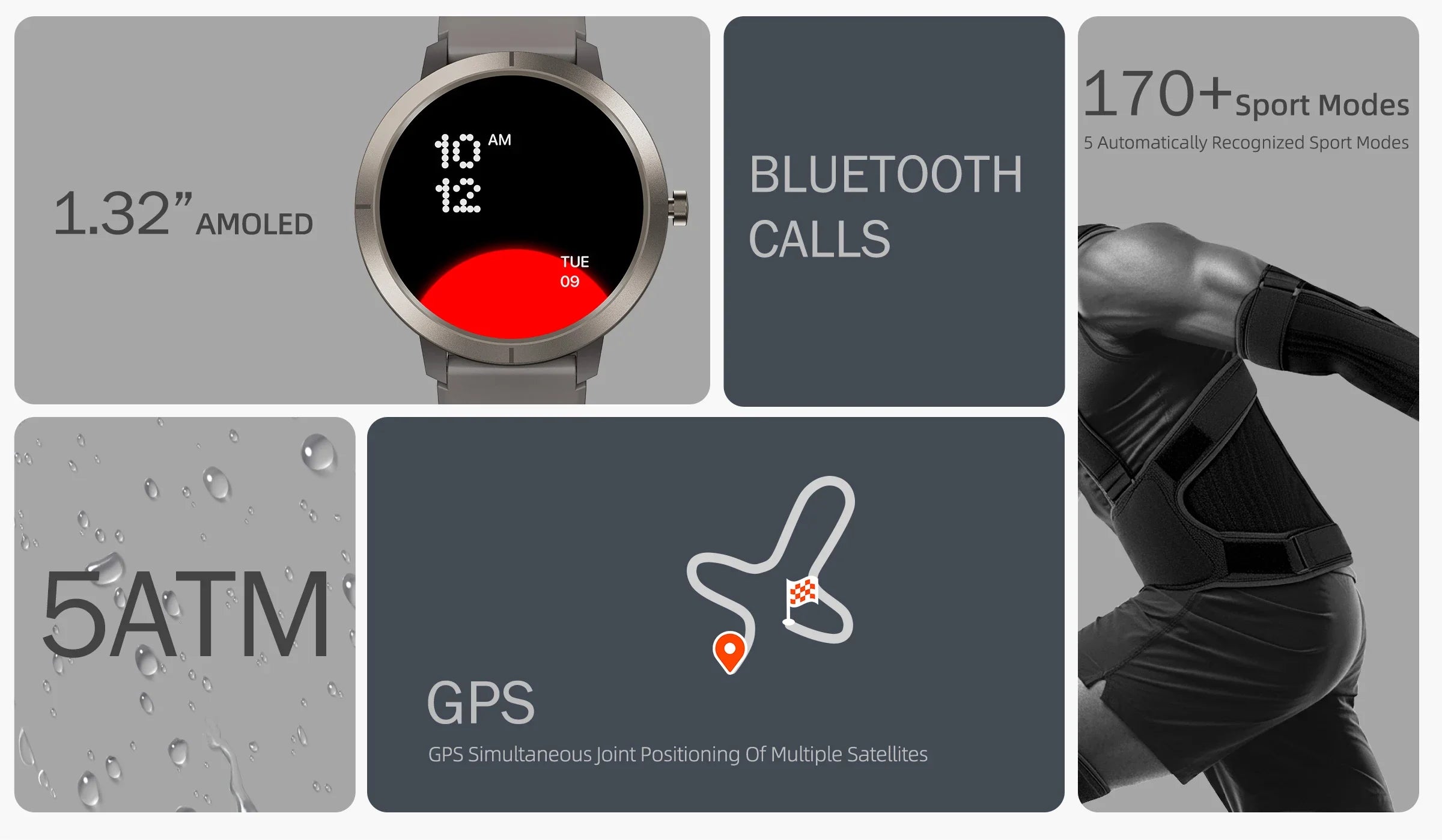 New GPS Positioning Smart Watch 1.32AMOLED 5ATM Waterproof Women Men Health Bluetooth Call 360mAh Compass 170+Sports Mode SmartWatch