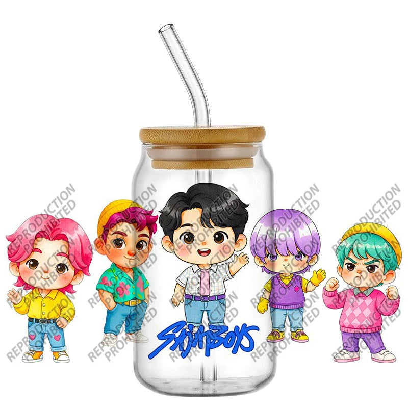 Popular K-POP cartoon Hunter design easy peel waterproof DIY Decals 3D uvdtf tumbler transfers stickers 16oz uv dtf cup wrap