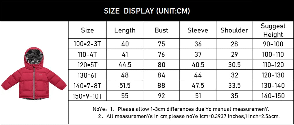 Winter Thick Warm Down Coat For Boys Jackets Can Be Worn On Both Sides Toddler Hooded Outerwear Infant Children Clothes