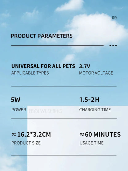 Pet grooming trimmer by I YAN with LED light, waterproof design, low noise hair clipper for dogs and cats, shown with blades and body.