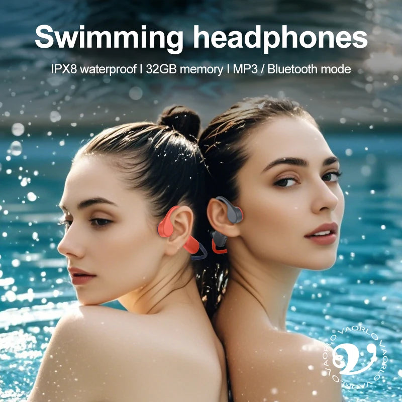Bluetooth 5.4 Bone Conduction Earphones IPX8 Waterproof MP3 Player Hifi Ear-hook Wireless Headphone With Mic Headset For Swimmin