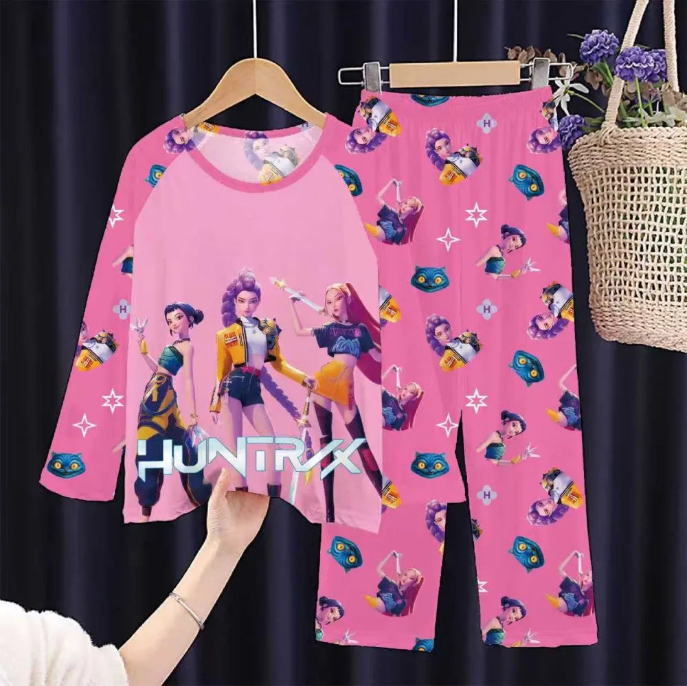 KPop Girls Pyjamas Suit Kids Pajamas Set Long Sleeve Girls Clothing 2pcs Children's Sleepwear Cartoon Boys Nightwear 3-14Y