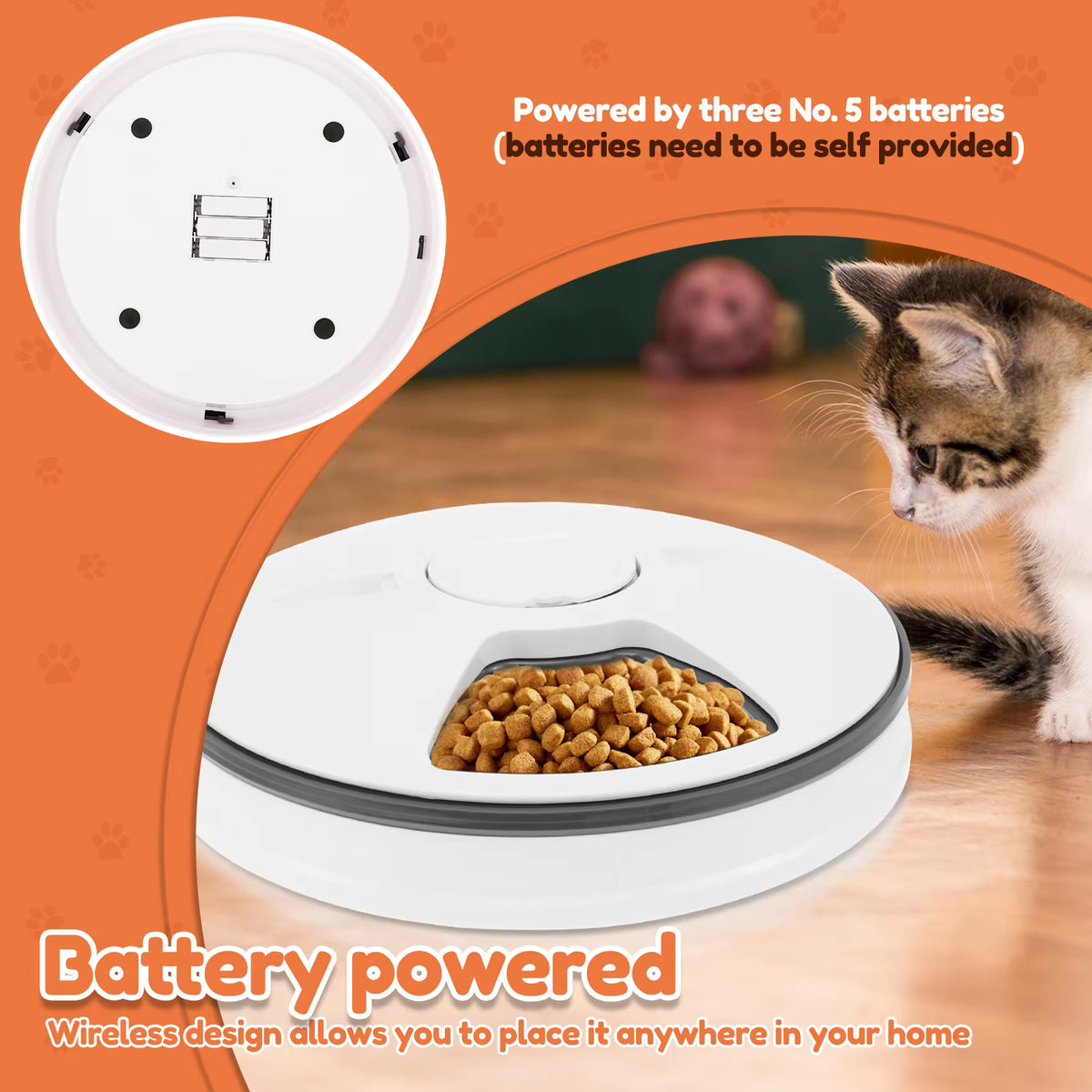 6-Meal Automatic Pet Feeder with Voice Recorder & Digital Timer Dry Wet Food Compatible for Dogs Cats