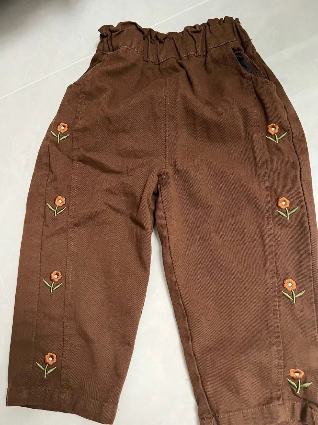 2026 Spring Children Casual Pants 2-6T Girls Flower Embroidery Cotton Trousers Kids Elastic Waist Outdoor Pants Baby Girl Cloth