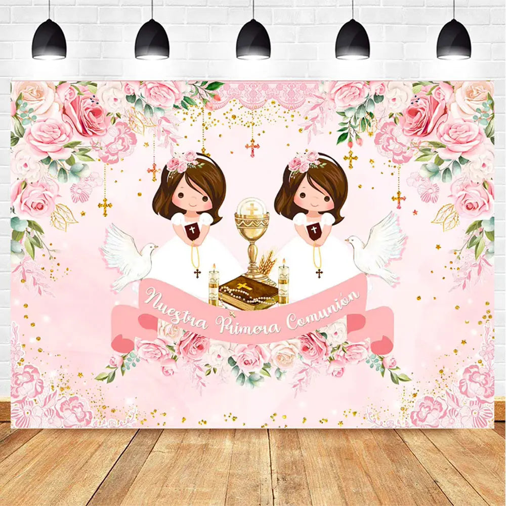 My First Communion Theme God Bless Boy Girls Party Decoration Supplie Grail God Bless Baptism Christening Baby Shower Background