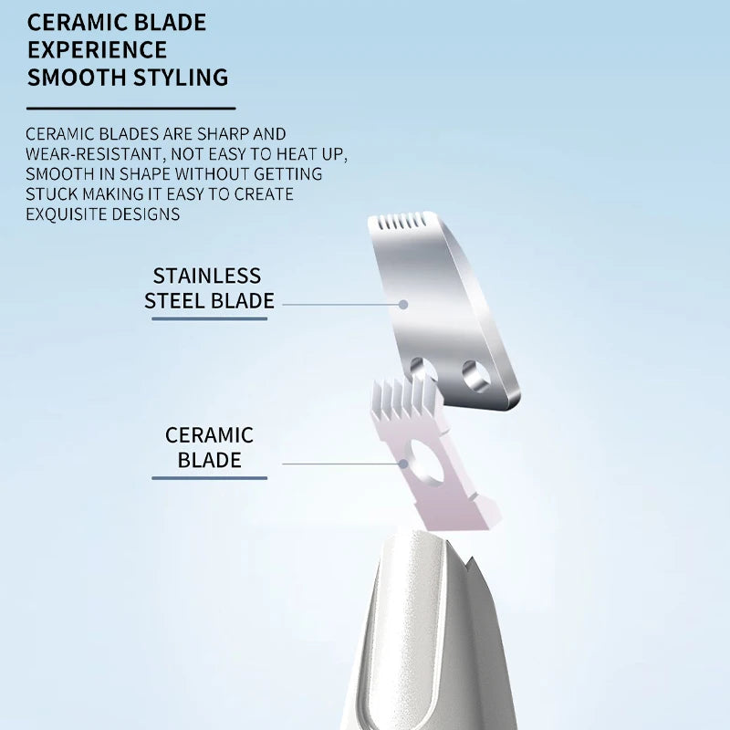 I YAN pet grooming trimmer with LED light, waterproof hair clipper for dogs and cats, low noise design, close-up of the device.