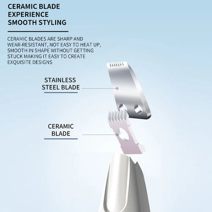 I YAN pet grooming trimmer with LED light, waterproof hair clipper for dogs and cats, low noise design, close-up of the device.