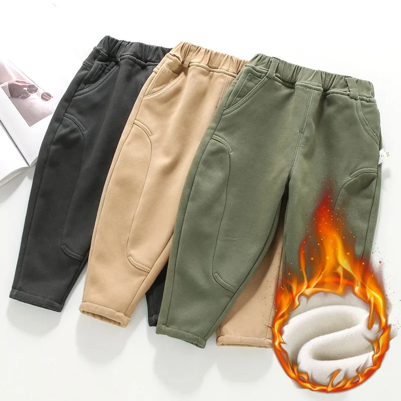 Autumn Winter Baby Grils Boys Pants Splicing Solid Color Kids Baby Boys Grils Pencil Pants Thick Elastic Waist Simple 1-6Y Boys Trousers