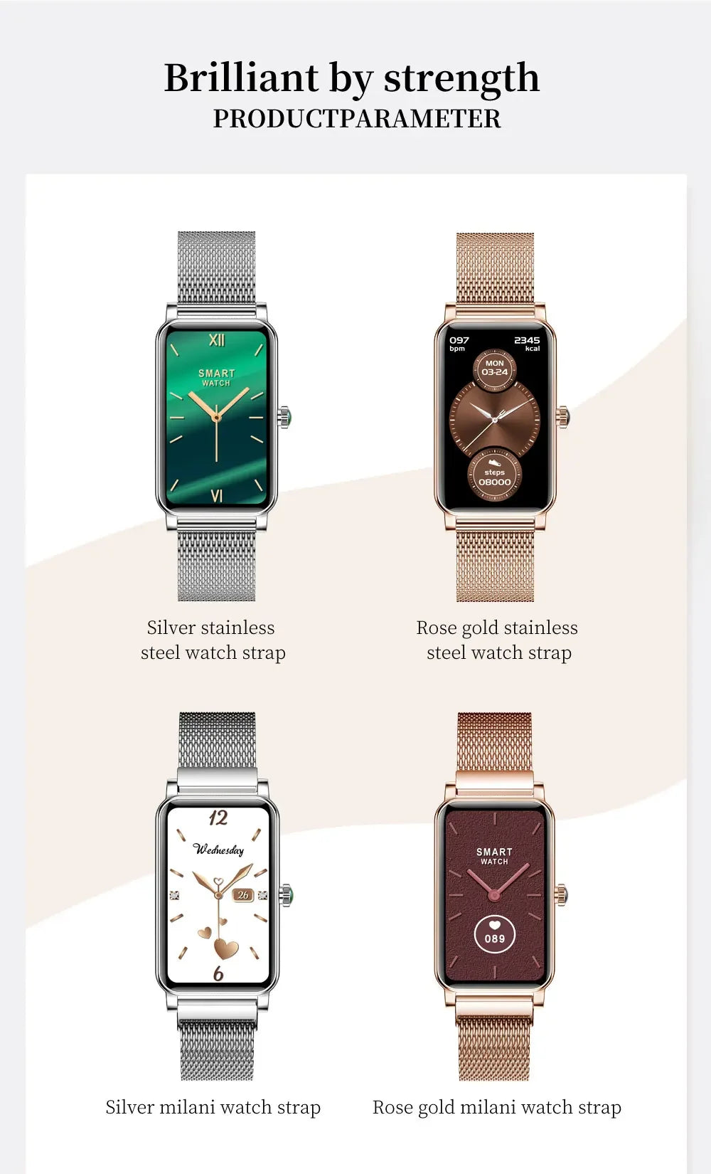 Women's Luxury Smartwatches Connect Phone Interactive Music Full Touch Smart Watches Weather Reminder Custom Wallpaper Smartband