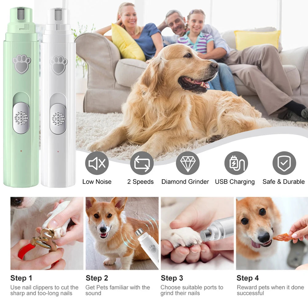 I YAN electric pet nail grinder with LED light, rechargeable cat and dog nail trimmers for grooming and paw care.