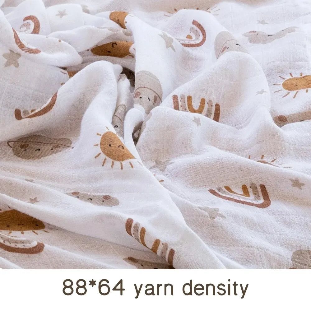 Bamboo Cotton Baby Muslin Swaddle Blanket 120x110cm – Soft Print Baby Towel Wrap for Newborns - I YAN