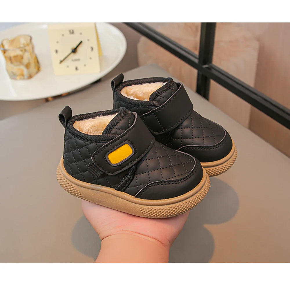 Winter Plush Boots For Children PU Leather Boy's Girl's Cotton Shoes Thick Warm Kid's Snow Boots Faux Fur Boots For Kids