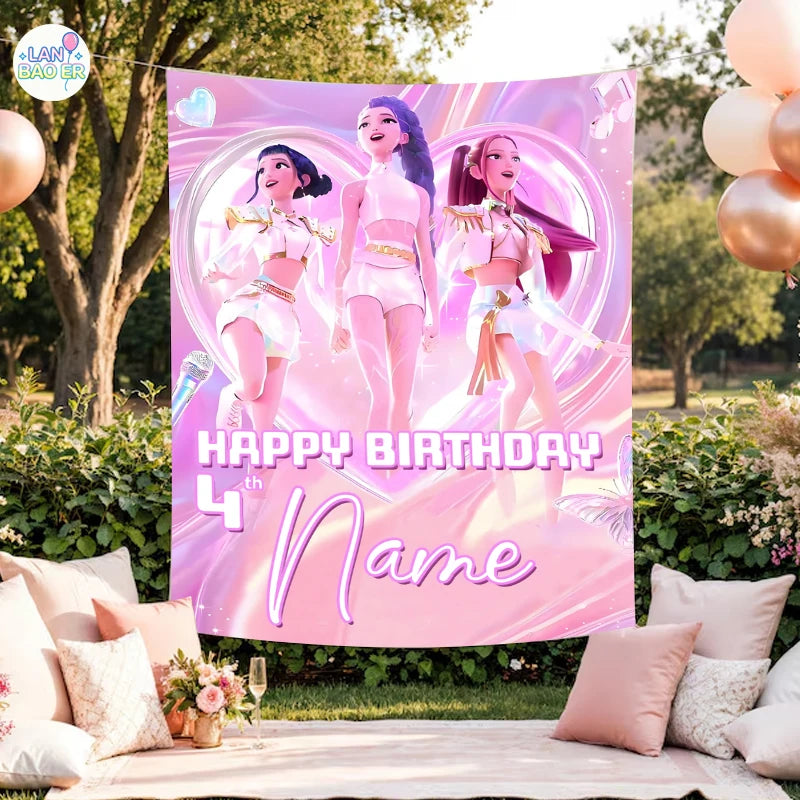K-Pop Birthday Banner – Personalized Name & Age Party Backdrop (90x120cm to 180x240cm) - I YAN
