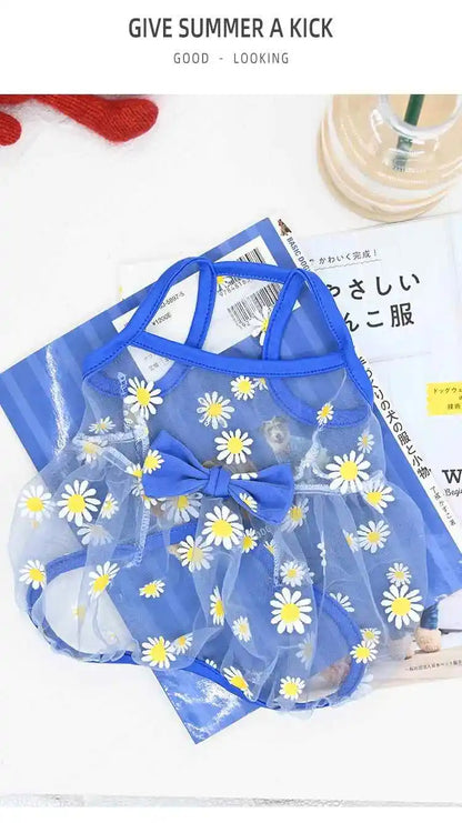 Breathable High-Value Dog Vest Summer Teddy Small Medium Dog Mesh Clothes Cool Feeling Functional Pet Clothing Daisy Pattern