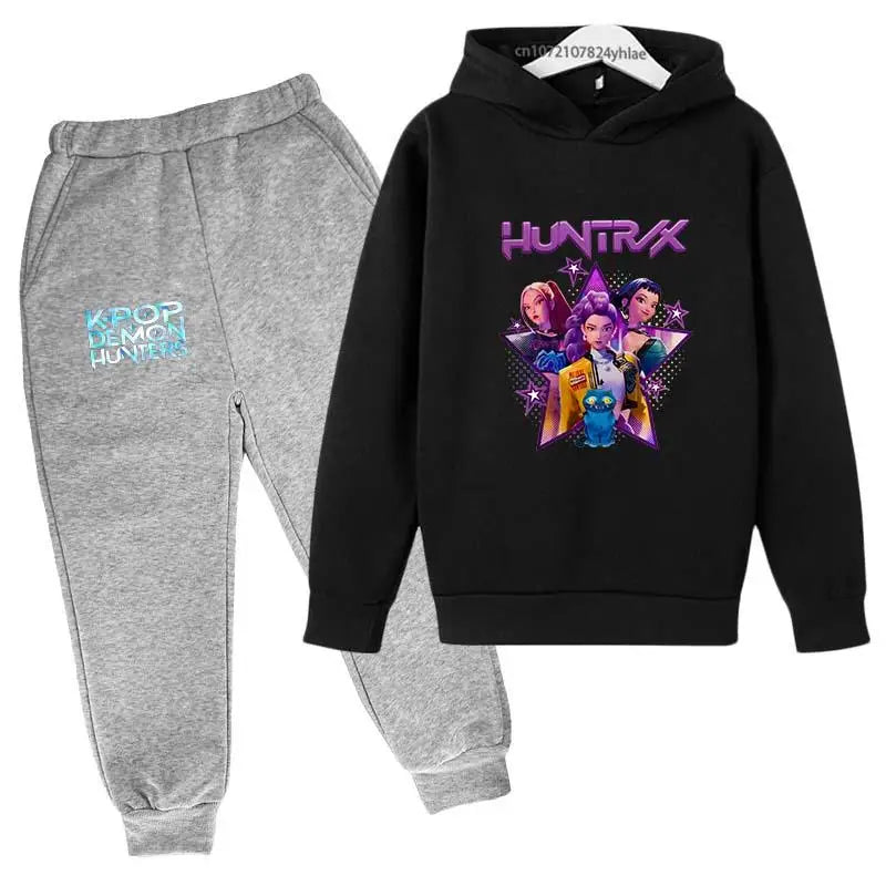 Kpop Demon Hunters Kids Cartoon Print Hoodie And Pants Set 2pcs Tracksuit Casual  Clothing for Boys And Girls 2-13 Years