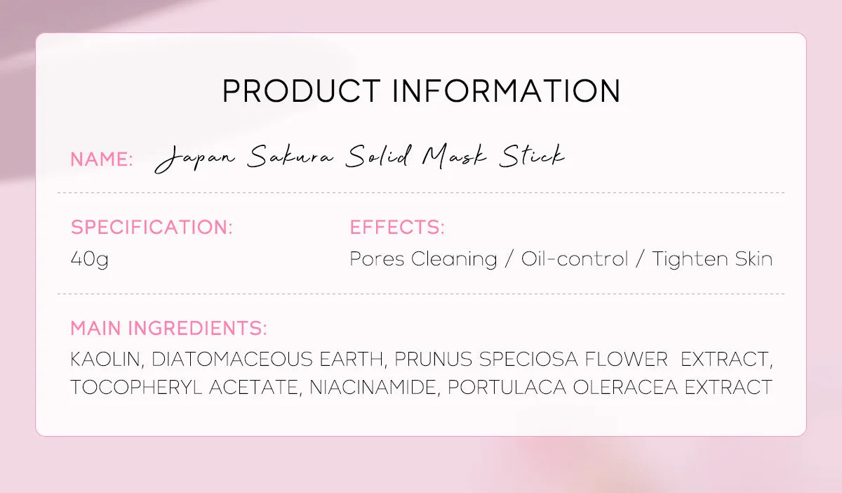 Sakura Cleansing Face Mask Stick 40g– Pore Cleaner, Blackhead Removal, Oil Control, and Skin Moisturizer