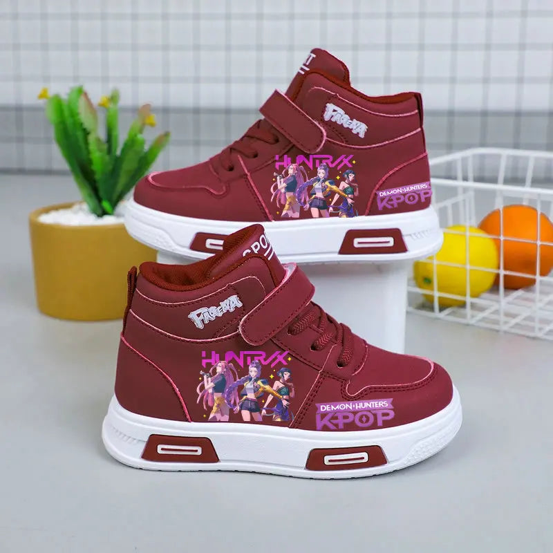 Kpop Demon Hunters High Top Sneakers for Kids Boys Girls Fashion Sport Shoes Anti Slip Casual Footwear Children Leather Sneaker