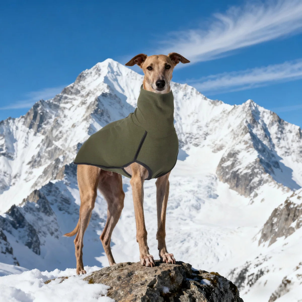 Greyhound dog winter coat and pajamas by I YAN, made of stretch fabric with turtleneck, suitable for medium and large pets.