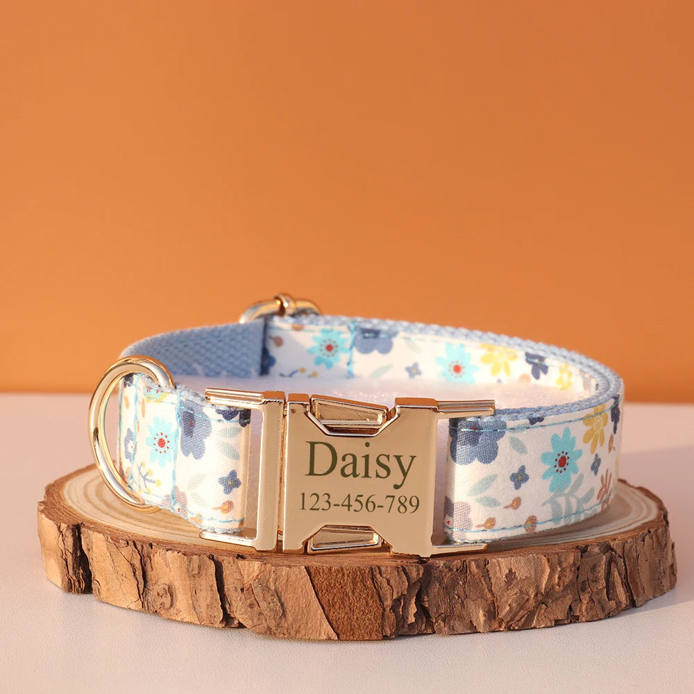 Personalized dog collar with engraved ID tag for small to large dogs, featuring customizable name and phone number from I YAN.