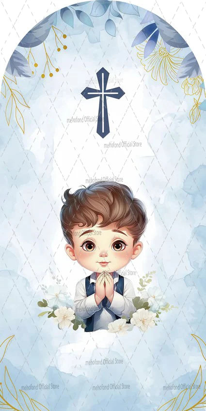 Mehofond Custom 2-Sided My Baptism Kids God Bless First Communion Party Baby Shower Cover Chiara Arch Background Decor Backdrop