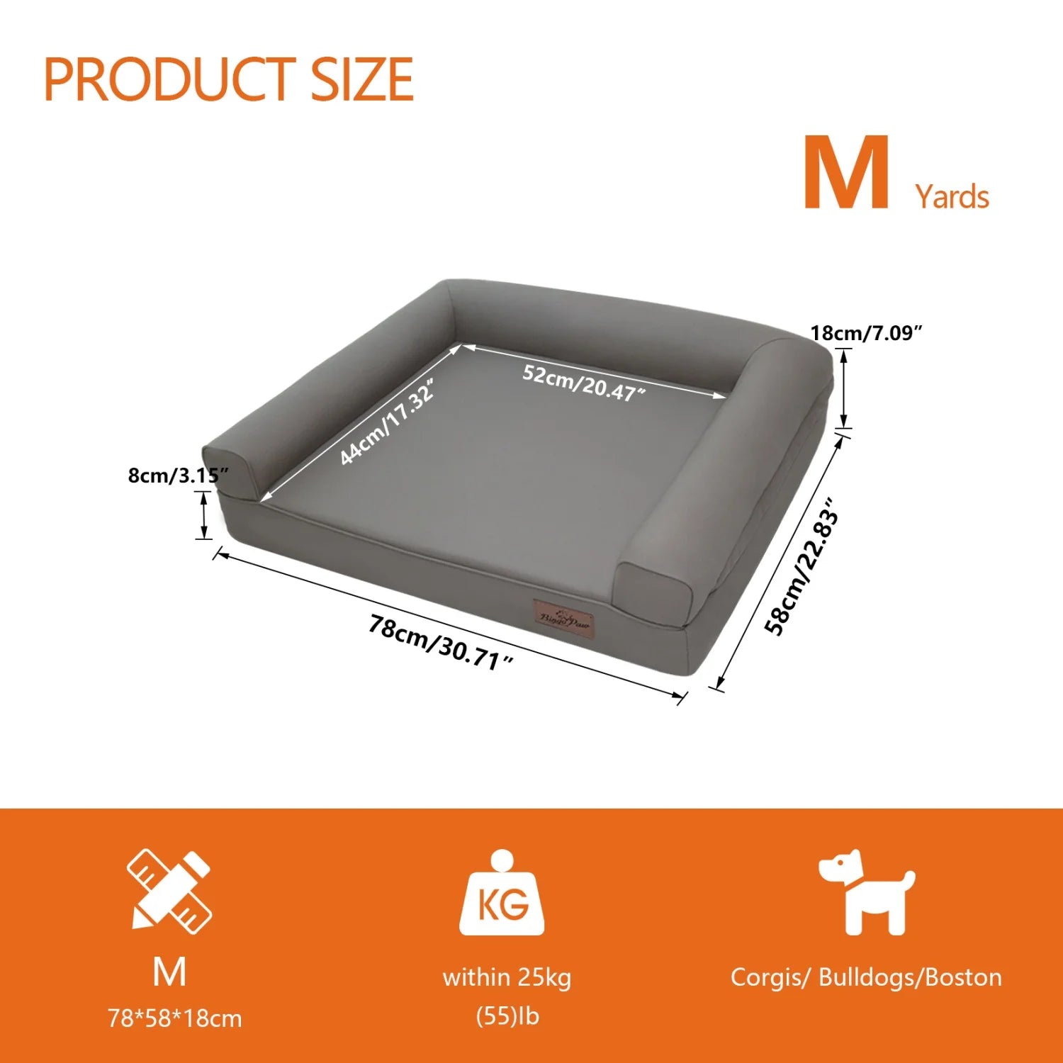 M-2XL Indoor Orthopedic Dog Bed with Supportive Base Bolster Pillow Pet Lounge Bed Sofa Microfiber Leather Cover for All Breed