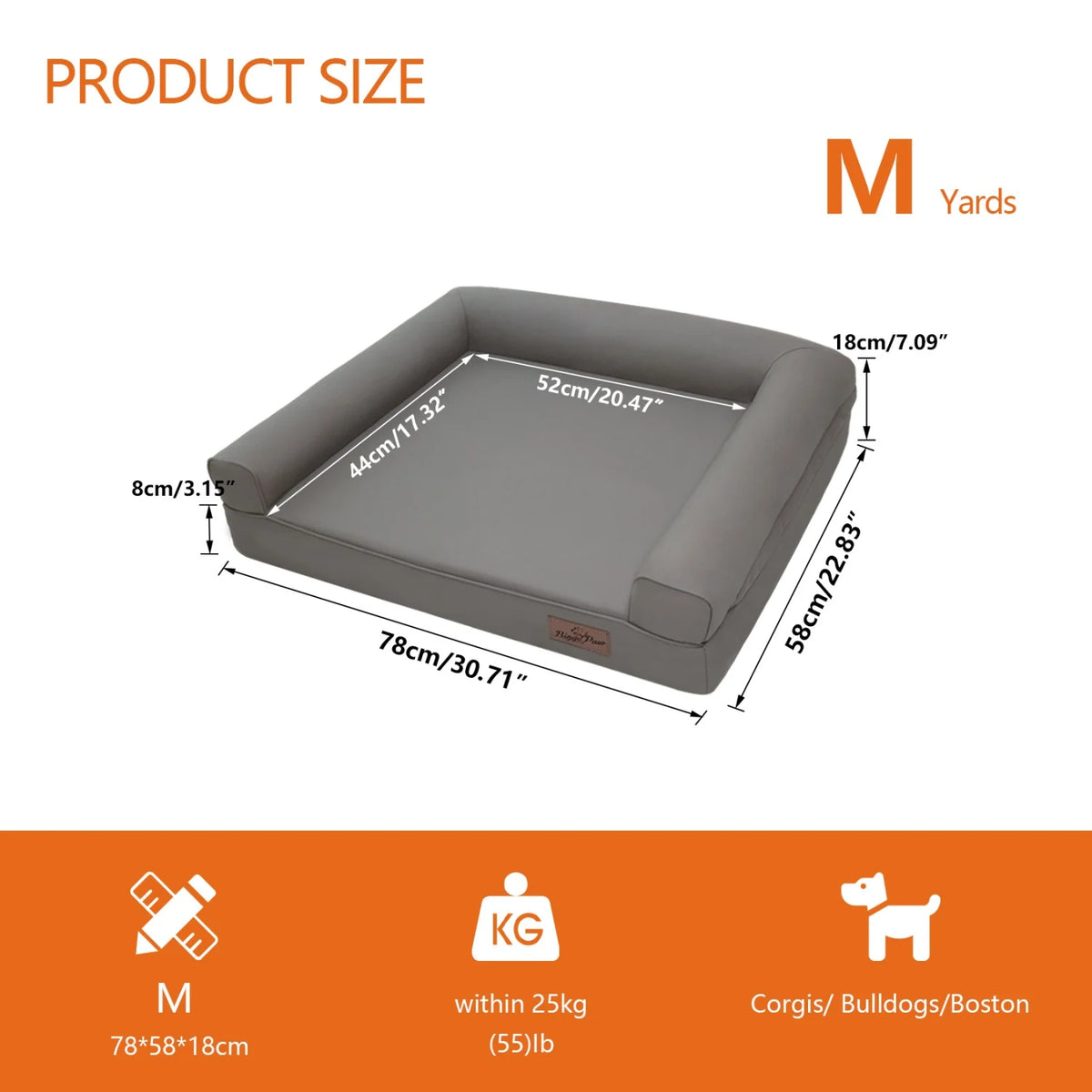 I YAN M-2XL indoor orthopedic dog bed with microfiber leather cover, supportive bolster pillow, ideal for all breeds.