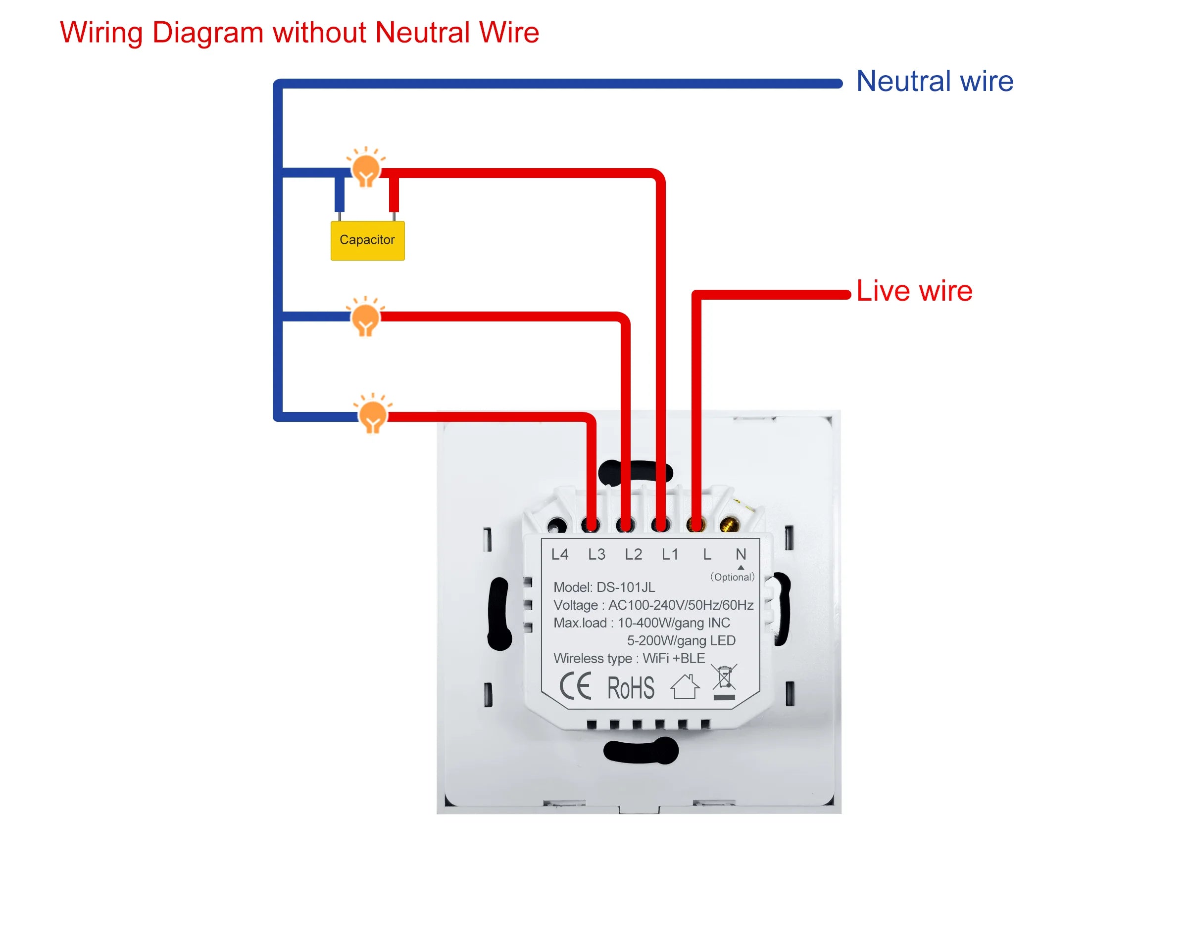 Wifi Wall Touch Switch EU No Neutral Wire Required Smart Light Switch 1 2 3 Gang 220V Tuya Smart Home Support Alexa Google Home
