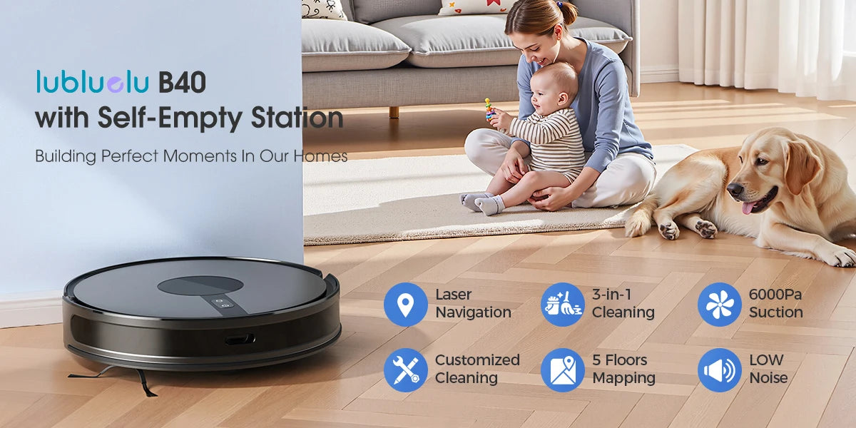 Lubluelu B40 Robot Vacuum and Mop Cleaner, 6000Pa Strong Suction, 180 Mins Long Runtime, APP Control Smart Mapping, 34 No-Go Zon