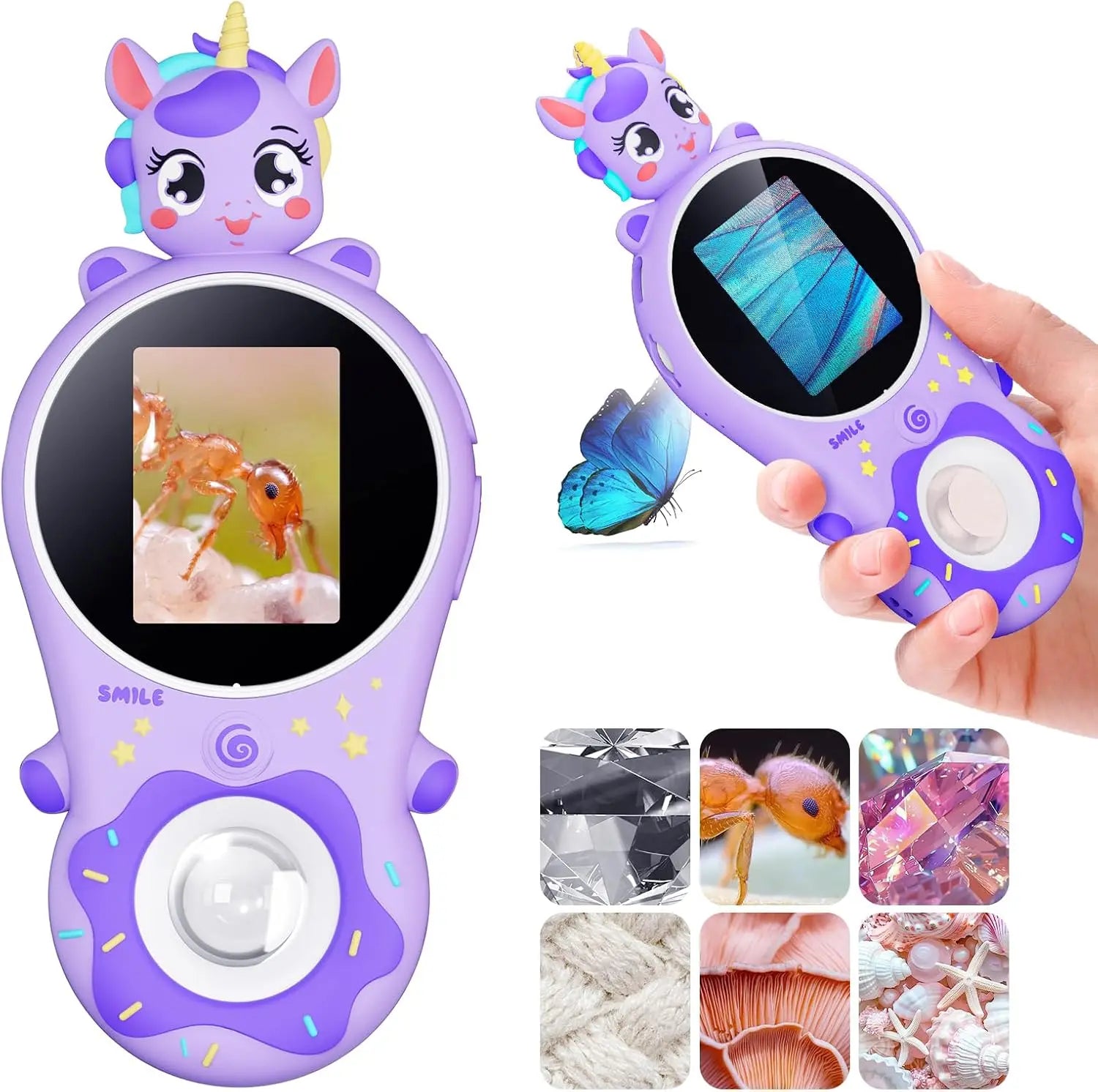 Mini Kids Optical Microscope 500x Magnification 200MP Camera Lens with Photo And Video Function Silicone Cover  Children's Gift