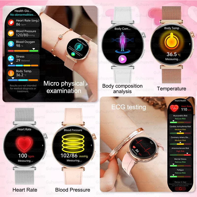 2026 New Women AI Smart Diagnosis Smart Watch HRV+ECG Uric Acid Blood Oxygen Health Monitor IP68 Waterproof Sports Smartwatches