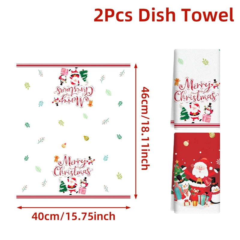 2pcs Christmas Kitchen Towels Merry Christmas Party Decoration  Xmas Santa Claus Dish Towel Navidad Natal New Year Gift 2026