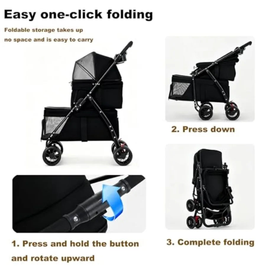 Dog Stroller for Medium Small Dogs and Cats Load-Bearing Up to 50lbs, Durable 360° Universal Wheels Lightweight One Hand Foldal