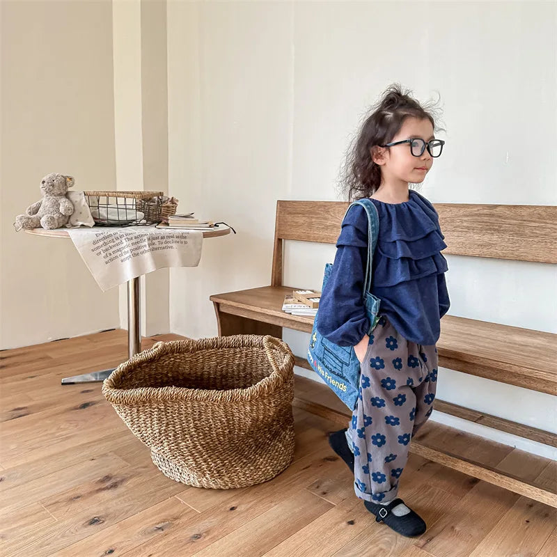 Autumn New Children Loose Trousers Vintage Flower Print Girls Harem Pants Baby Boys Casual Pants Cotton Baby Trousers Clothes