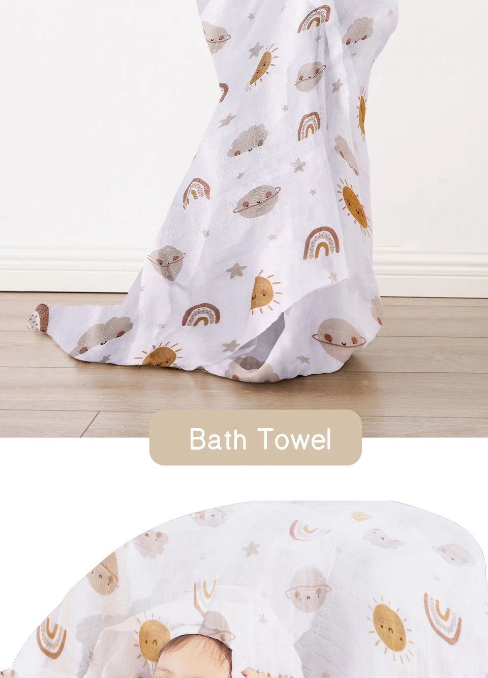 Bamboo Cotton Baby Muslin Swaddle Blanket 120x110cm – Soft Print Baby Towel Wrap for Newborns - I YAN