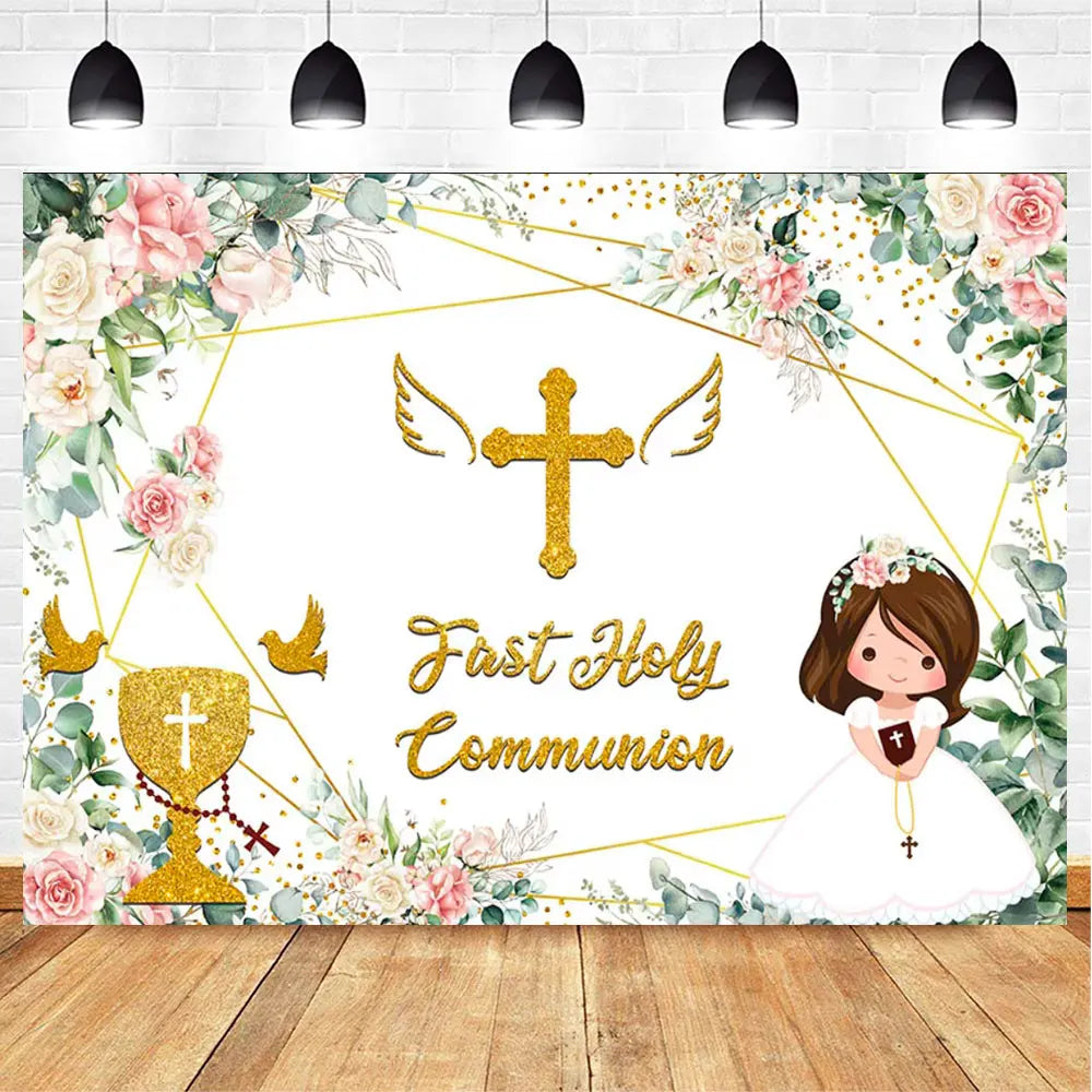 My First Communion Theme God Bless Boy Girls Party Decoration Supplie Grail God Bless Baptism Christening Baby Shower Background